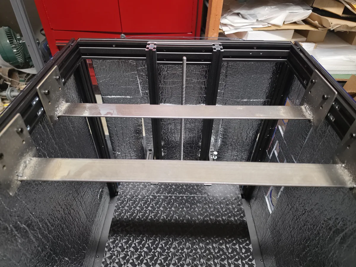 Heating chamber structure built from repurposed hardware for thermal-system testing.