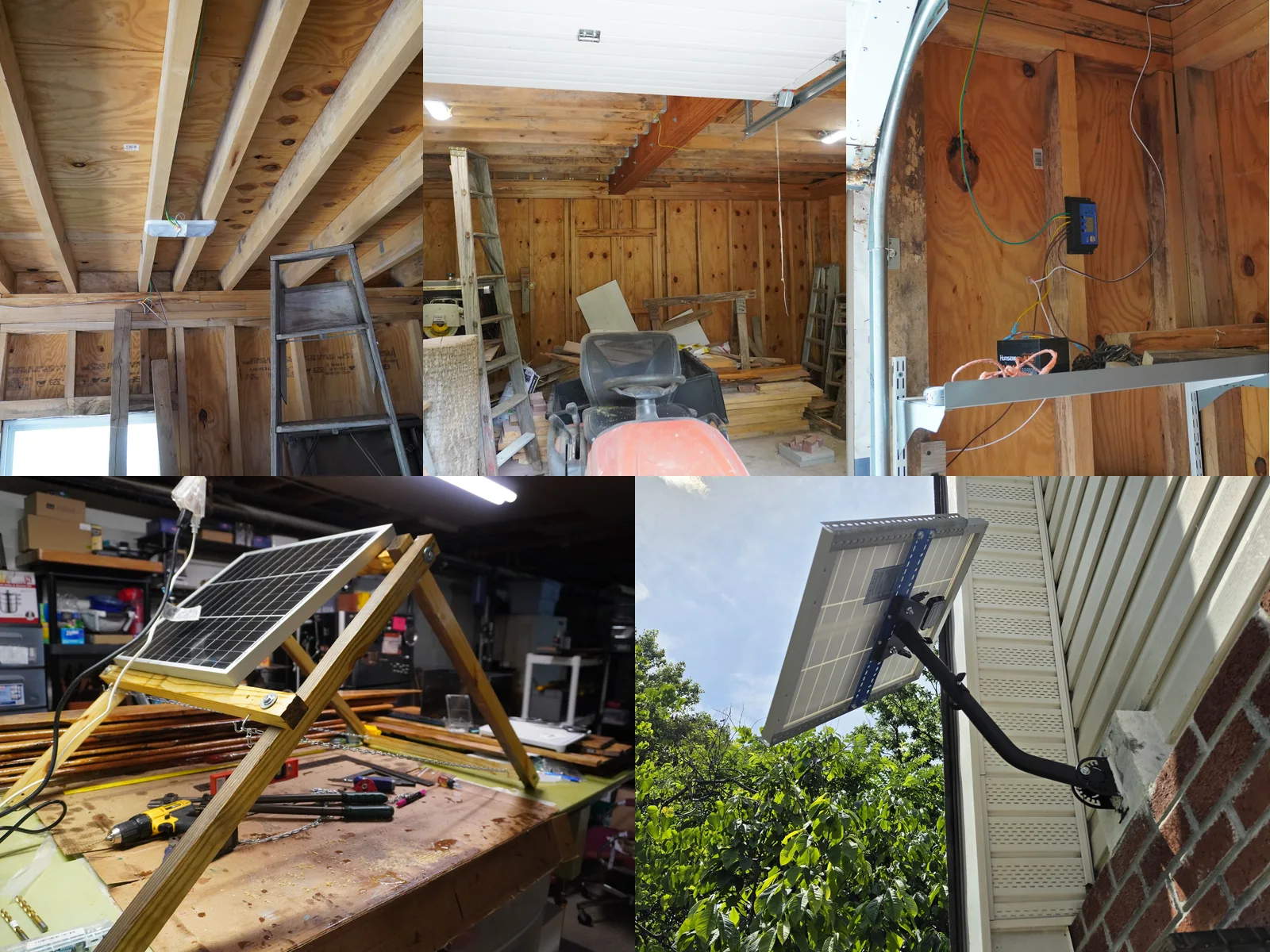 Shed Solar process collage showing outdoor system staging and practical upgrade work.
