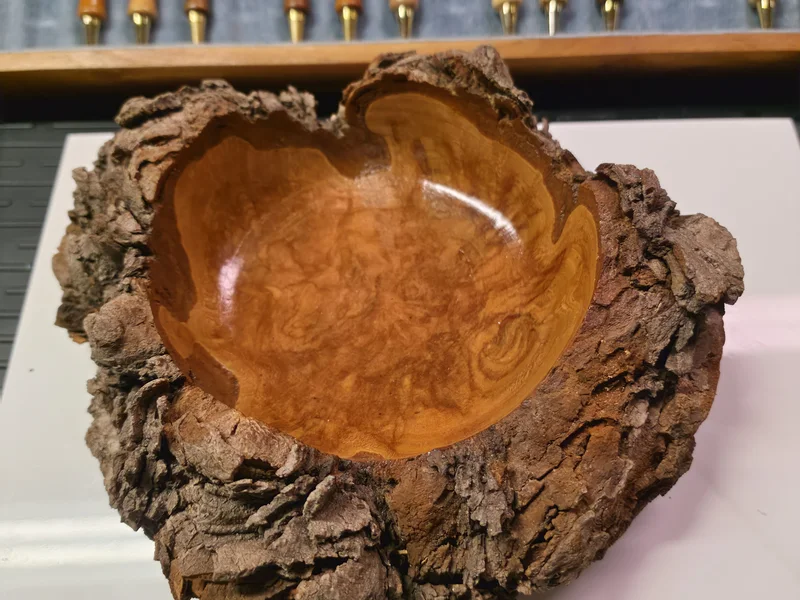 Turned bowl card image showing finished Studio object work.